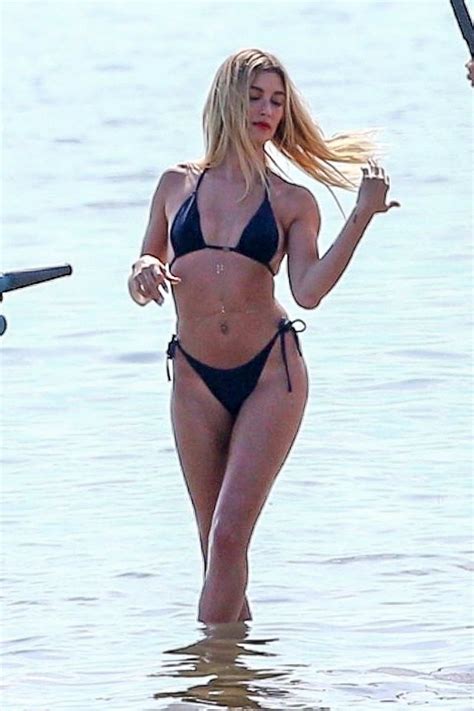 Hailey Bieber Poses In A Blue Bikini During A Beach Photoshoot At Key Biscayne Park In Miami