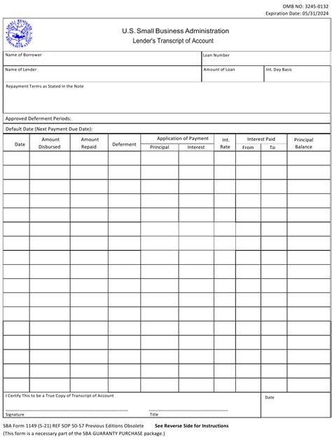 Sba Form 1149 Download Fillable Pdf Or Fill Online Lenders Transcript