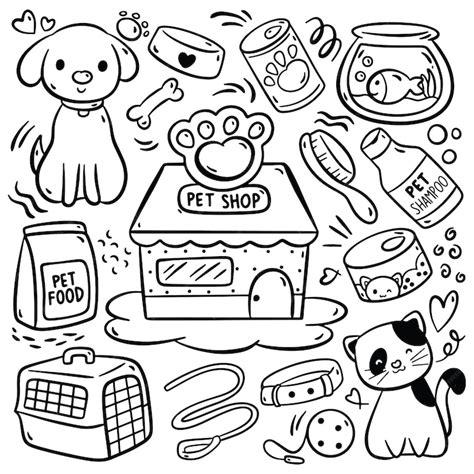 Premium Vector Hand Drawn Cartoon Pet Shop Doodle Vector Illustration