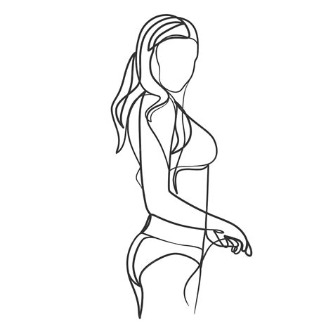 dibujo de arte continuo de una línea del cuerpo de la mujer en bikini chica joven belleza