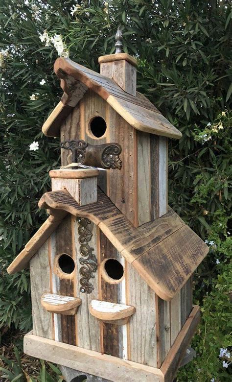 Rustic Recycled Rwo Story Birdhouse Etsy Unique Bird Houses Bird