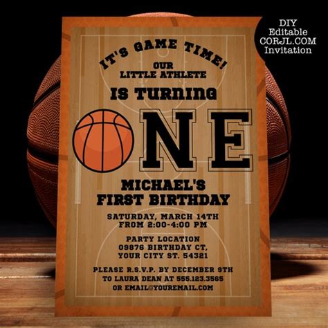 Paper Basketball Invitation Printable Basketball Instant Template