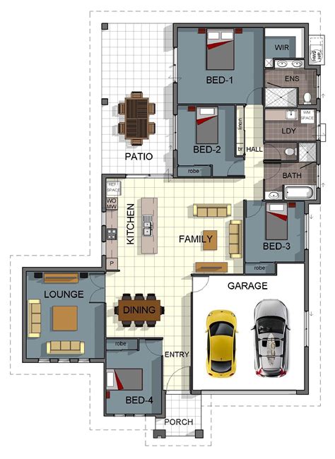 4 bedrooms 4 beds 1 floor 4.5 bathrooms 4.5 baths 3 garage bays 3 garage plan: Single storey 4 bedroom house #floorplan with additional ...