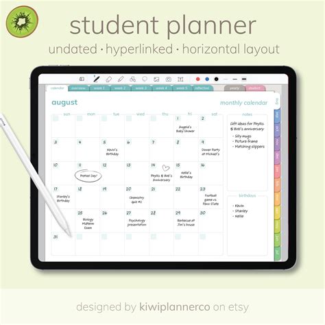 Calendars And Planners Digital Planner Hyperlinked Notability Horizontal