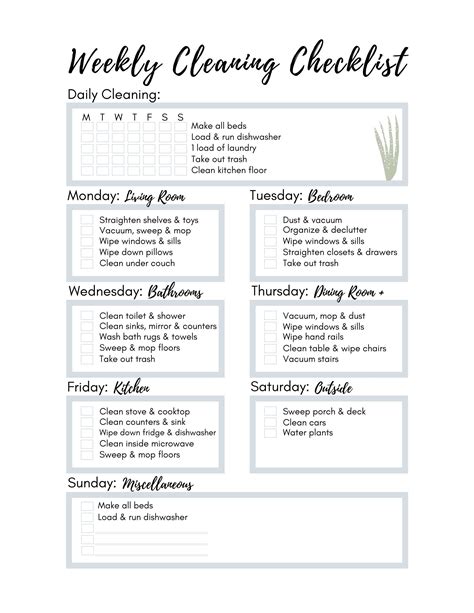 Personalized Weekly Cleaning Checklist Printable Cleaning Etsy Australia