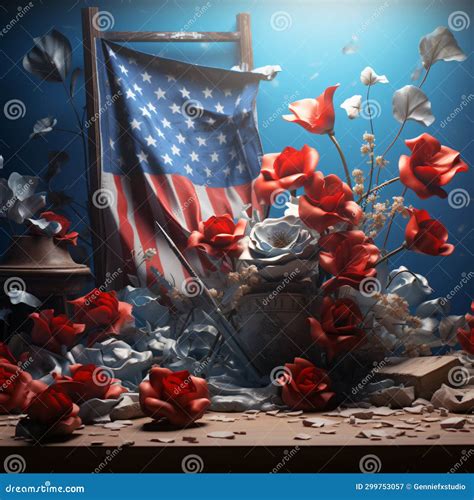 American Flag with an War Settings, Patriotic Remembrance Day Stock