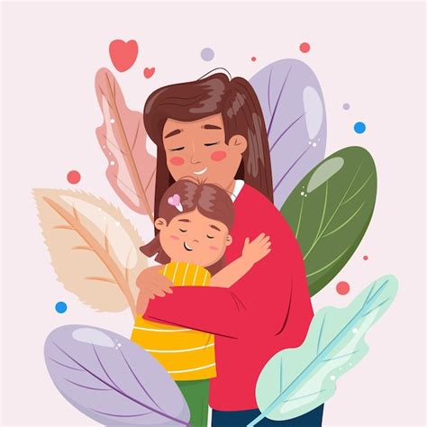 Premium Vector A Cartoon Illustration Of A Mother Hugging Her Daughter