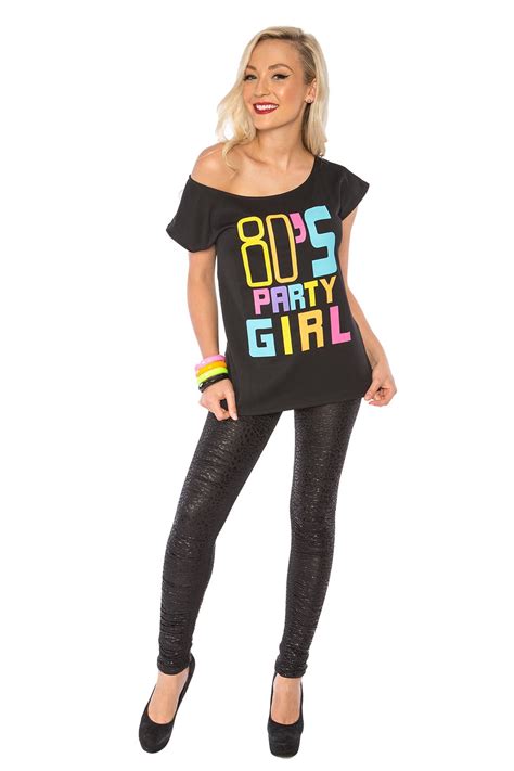 80s Party Girl T Shirt Costume 1980s Fancy Dress Top