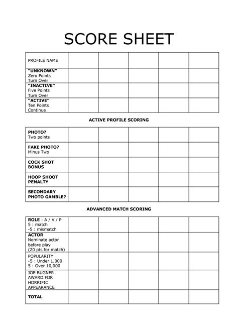 Printable Score Sheets Printable Score Sheets Provide A Convenient Way