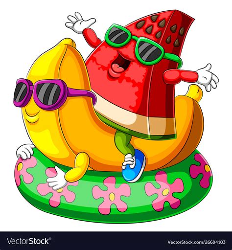 A Cartoon Watermelon And Banana Playing Royalty Free Vector