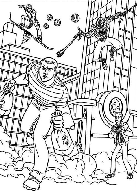 Push pack to pdf button and download pdf coloring book for free. Spiderman And Green Goblin Pursue Bank Robber Coloring ...