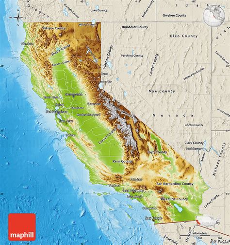 Physical Map Of California Shaded Relief Outside