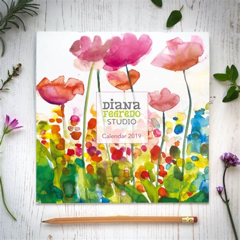 2019 Watercolour Flowers Wall Calendar By Diana Fegredo Studio