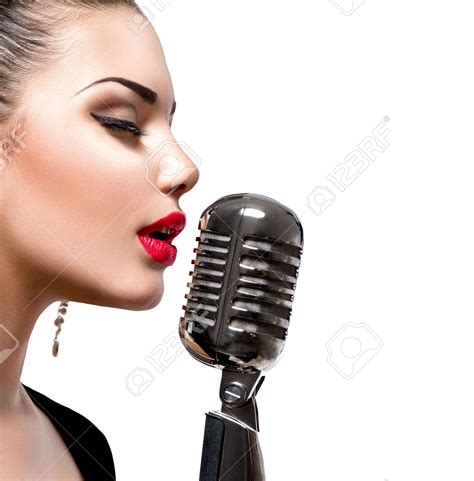 Singing Woman With Retro Microphone Old Microphone Vintage Microphone
