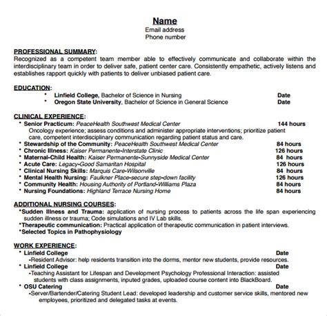 sample nurse resume templates  ms word