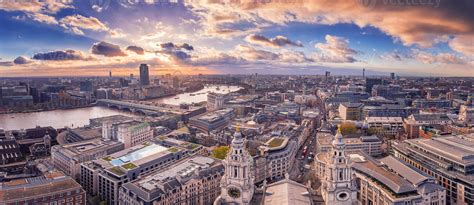 Panoramic Skyline View Of London At Sunset With Beautiful Clouds