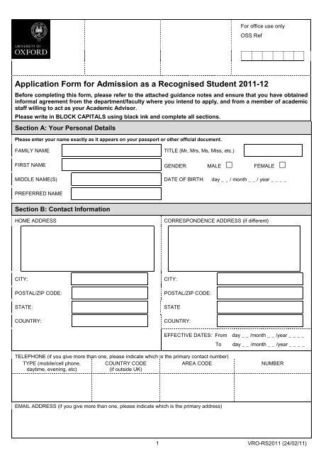 Oxford University Admission Form Admission Forms 2023