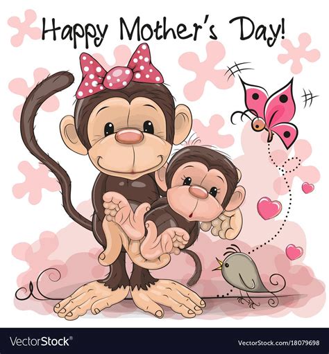 Greeting Card Two Monkeys A Mother And A Baby Vector Image On