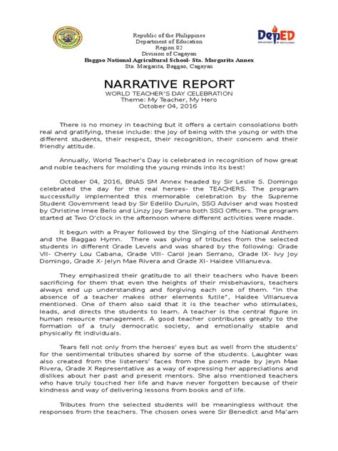Narrative Report Wtddocx Teaching And Learning Teachers