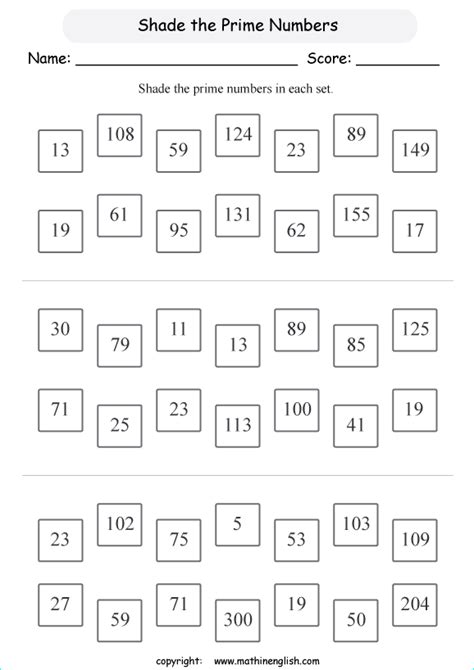 Prime Number Worksheets