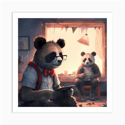 Gamer Pandas Playful Duo Immersed In Video Games Art Print By