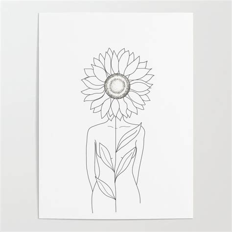 Wildflowers in the inner arm by. Buy Minimalistic Line Art of Woman with Sunflower Poster ...