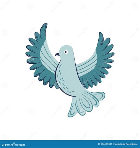 Christmas Dove Illustration Blue Flying Pigeon Hand Drawn Vector Stock