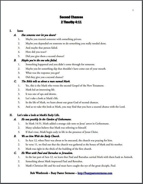How To Write A Sermon Outline Template