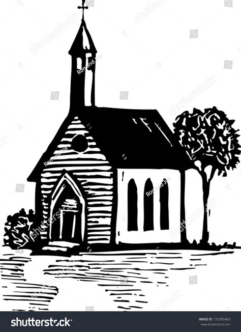 Black White Vector Illustration Country Church Stock