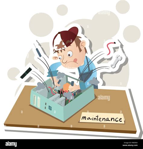 Cartoon Computer Technician Repairing Computer Stock Vector Image And Art