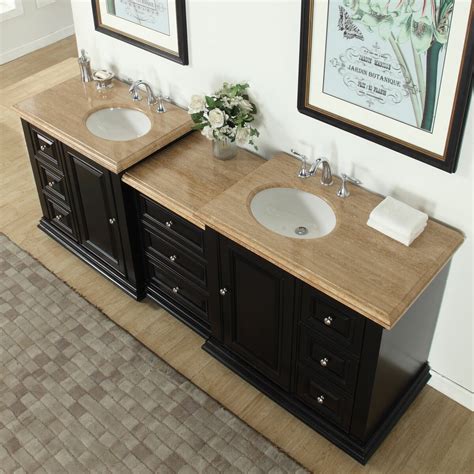 Set your double vanity out from the wall a little bit and add some hidden storage behind your mirrors. Silkroad Exclusive 90.5" Double Sink Bathroom Modular ...