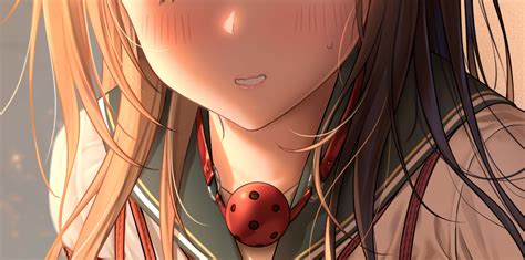 Safebooru 1girl Ball Gag Bangs Blush Brown Hair Close Up Commentary Request Gag Gag Removed