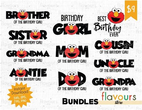 Elmo Birthday Girl Bundle - Sesame Street - Cuttable ...