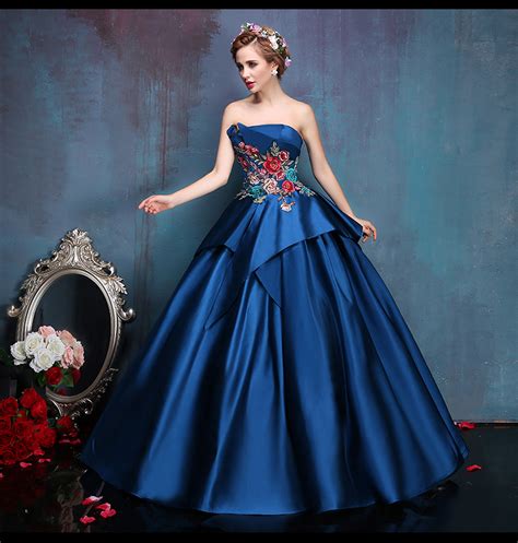 100 Real Royal Blue Embroidery Ball Gown Victorian Princess Medieval Dress Renaissance Cosplay