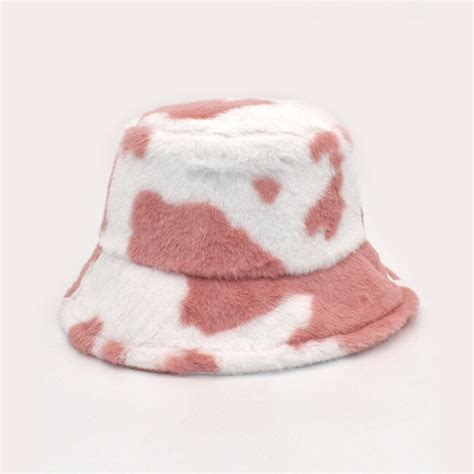 Cow Pattern Warm Bucket Hat Fluffy Bucket Hat For Women Etsy