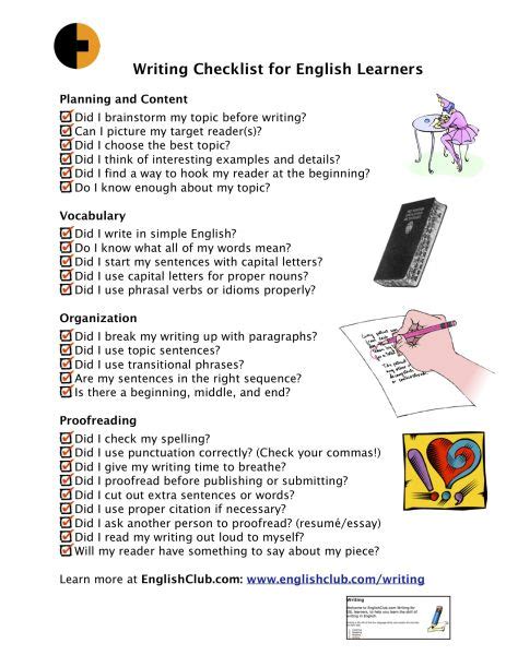 Writing Checklist For English Learners Photo