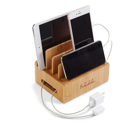 Bamboo Charging Station And Multi Device Organizer Desktop Cord
