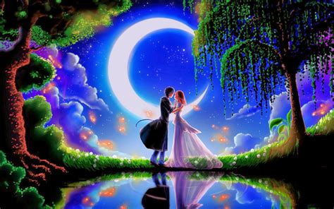 Romantic Love Pictures For Her Hug And Kiss Couples Dance In Moonlight Wallpaper Images Photos