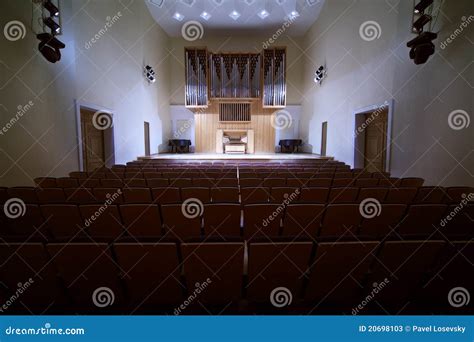 Massive Pipe Organ In Empty Concert Hall Stock Image Image Of Seat