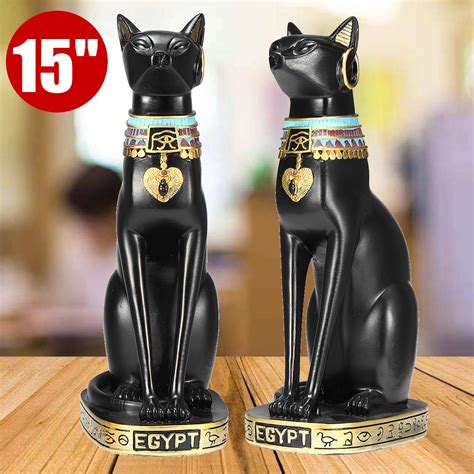 15 Vintage Egyptian Bastet Cat Goddess Resin Figurine Black Cat Pharaoh Statue Decorations At