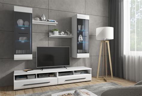 Modern Sleek White Gloss Living Room Furniture Storage Display Led
