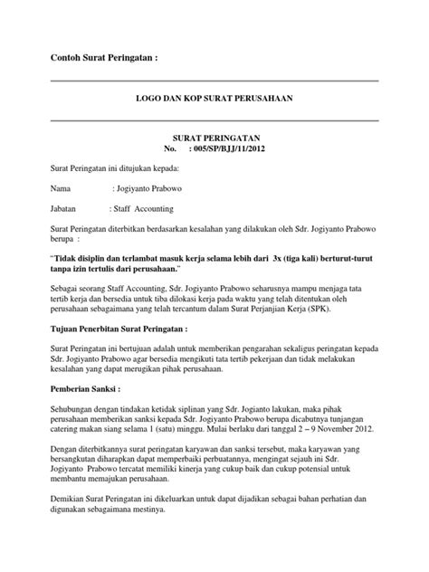 Di manapun kita berada, baik dalam lingkungan sekolah, kampus. Contoh Surat Peringatan