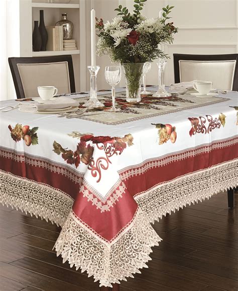 Decorative Printed Fruttela Tablecloth With Lace Trimming Burgundy