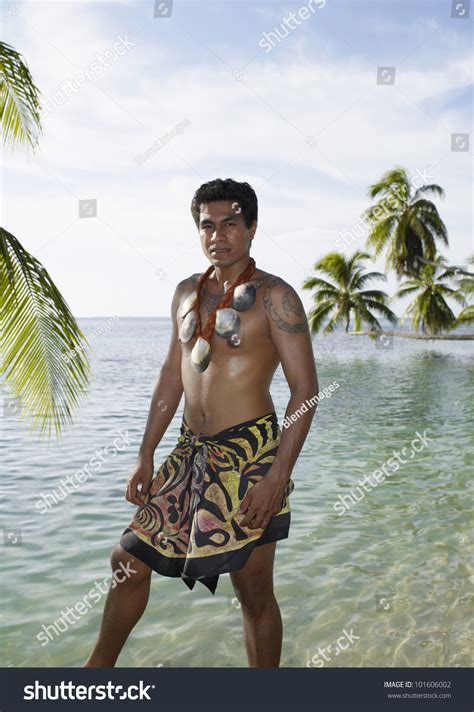 Pacific Islander Man Traditional Dress On Stock Photo