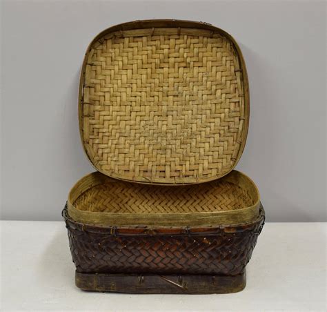 Basket Rice Box Square Rattan Ifugao Tribe Philippines Handmade Woven