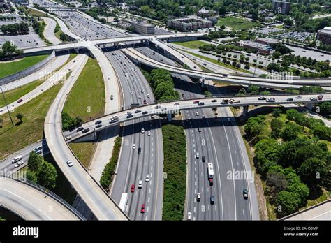 Aerial View Of Interstate 85 And Interstate 20 Interchange Bridges And