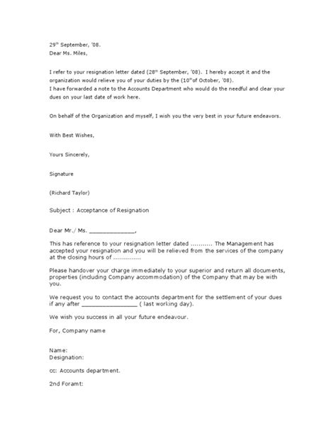 23resignation Acceptance Letter Employment Business