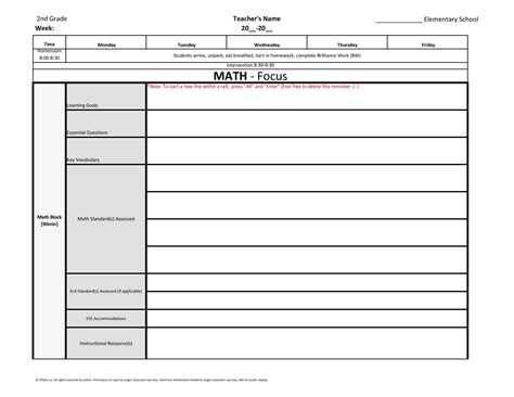2nd Grade Lesson Plan Template