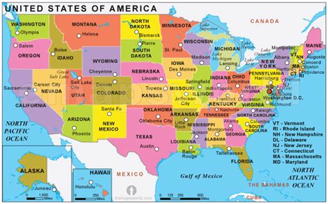 United States Political Map Printable Map