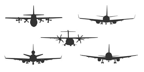 5 Airplane Front View Silhouette Vector Eps Svg